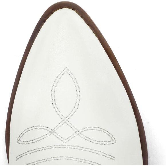 mysoft Women's White Western Cowboy Boots Mid Calf Pointed Toe Cowgirl - Picture 6 of 6